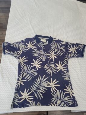 Bamboo Cay Resortwear Palm Print Polo - Navy & Cream